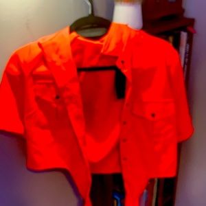 Orange crop shirt with orange cargo pants